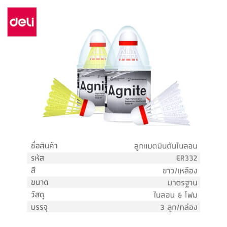 ลูกแบดมินตัน AGNITE ER332-W-WH-01 ไนลอน สีขาว (1 แพ็ค 3 ลูก)_7